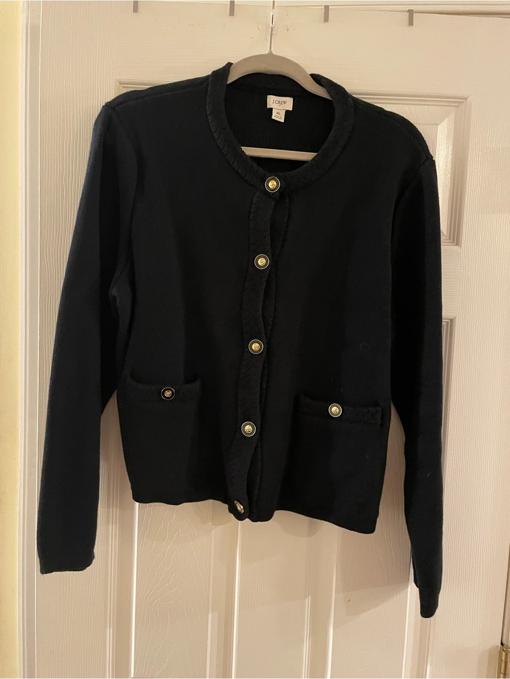 J. Crew Black Round-Neck Button Cardigan with Gold Buttons